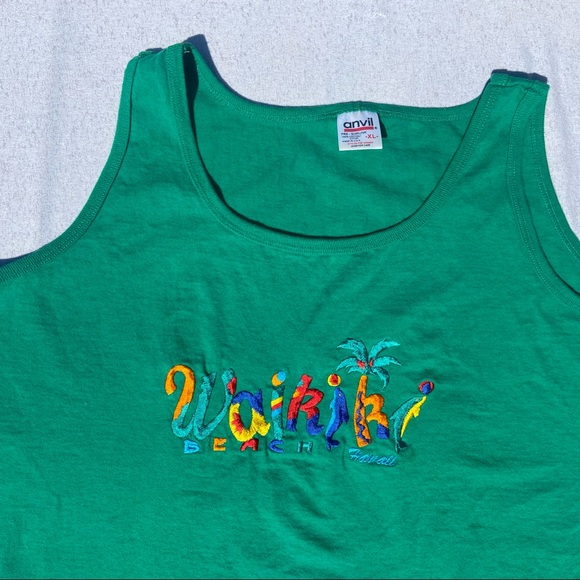Vintage emerald green Waikiki Beach Hawaii tank top size XL - Picture 4 of 9